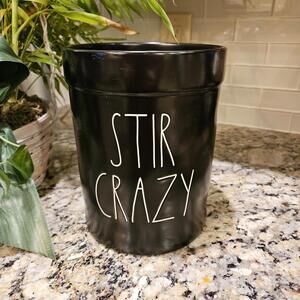 Rae Dunn Black "Stir Crazy" Utensil Crock 8.25"x6.5"